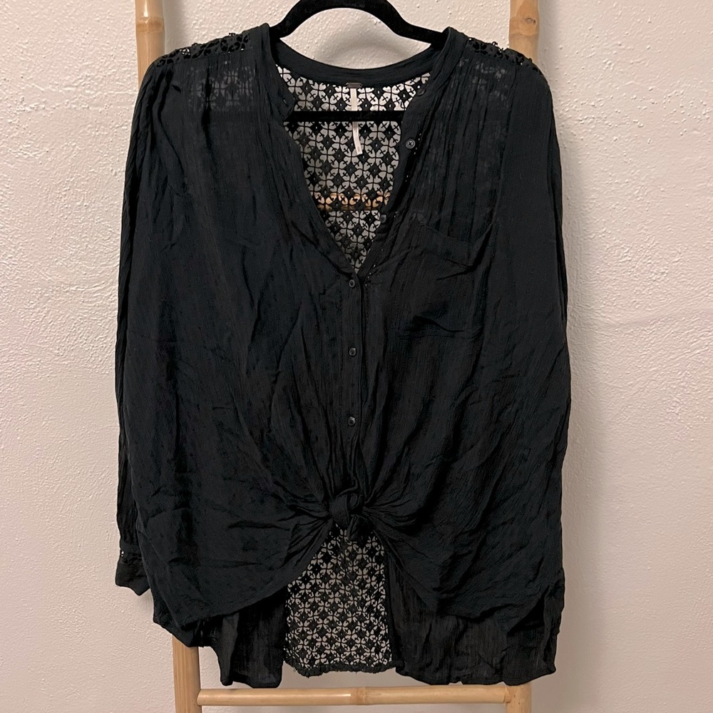 Free people black button up with Lacey back